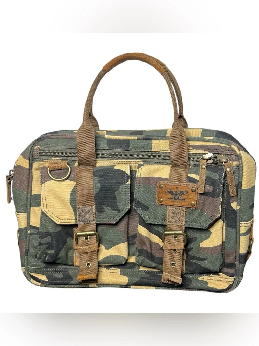 Vintage Fossil Camo Messenger Laptop Bag Military Y2K Missing Strap